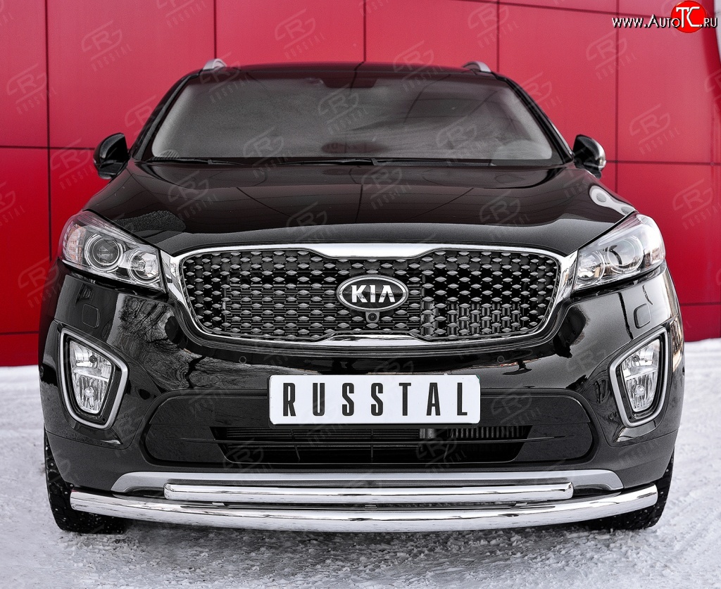 20 599 р. Защита переднего бампера (2 трубыØ63 и 42 мм, нержавейка) SLITKOFF  KIA Sorento  UM/Prime (2014-2018) дорестайлинг  с доставкой в г. Майкоп