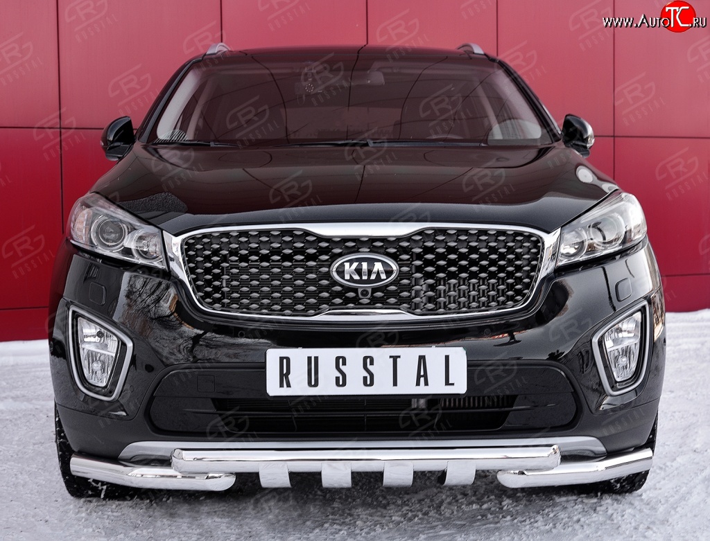 25 549 р. Защита переднего бампера (2 трубыØ63 мм, нержавейка) SLITKOFF  KIA Sorento  UM/Prime (2014-2018) дорестайлинг  с доставкой в г. Майкоп