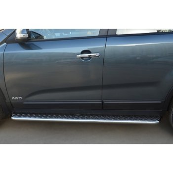 Широкая защита порогов с трубой диаметром 42 мм SLITKOFF v2 KIA Sorento  XM (2012-2015) рестайлинг