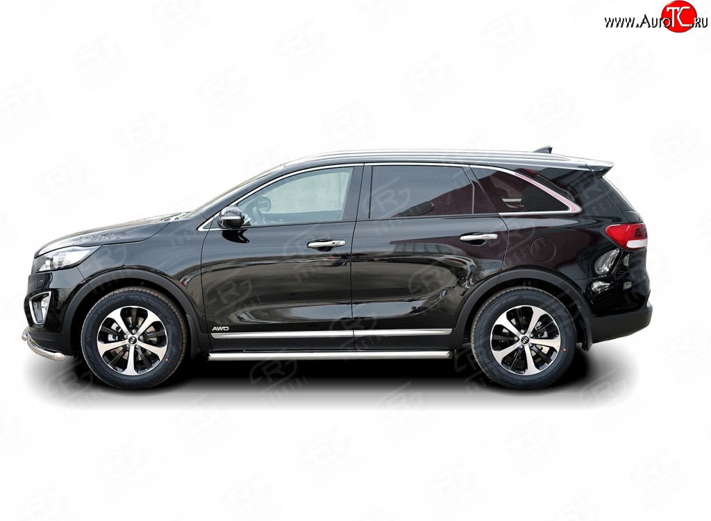 70 999 р. Защита порогов из круглой трубы диаметром 63 мм Russtal KIA Sorento UM/Prime дорестайлинг (2014-2018) (Защита порогов с со скосами на торцах (вариант 1))  с доставкой в г. Майкоп