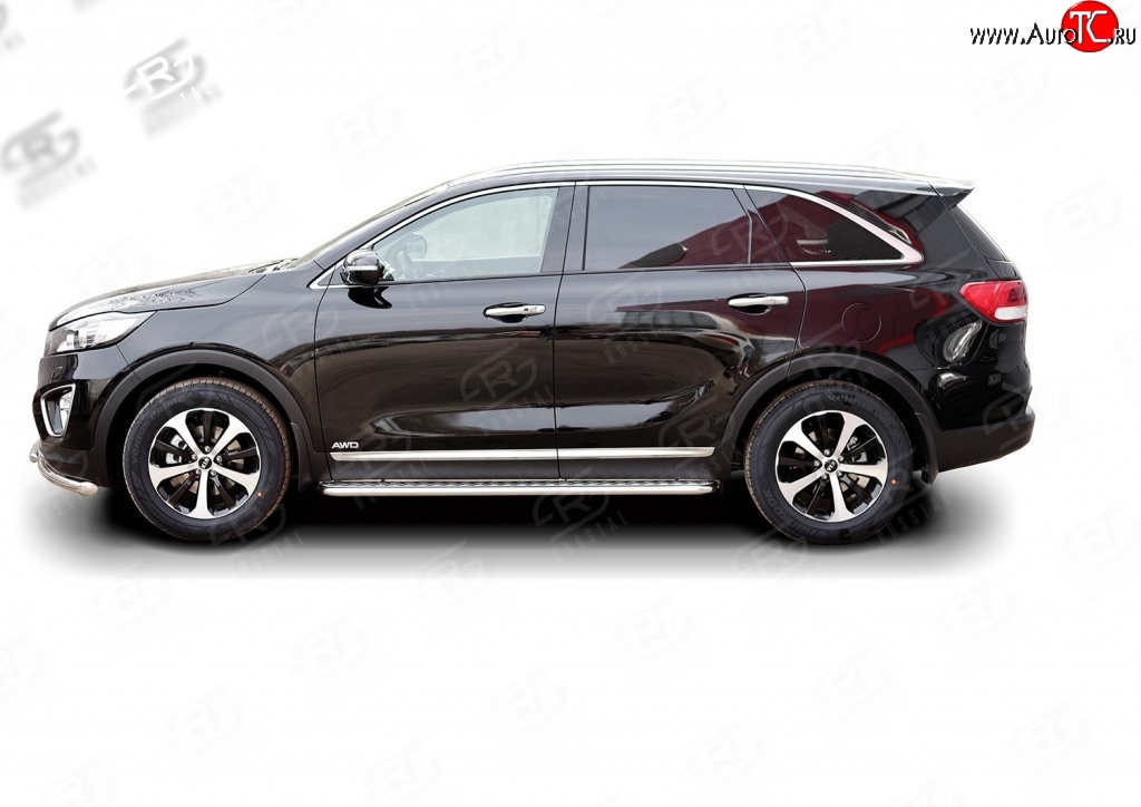 77 999 р. Широкая защита порогов Russtal KIA Sorento UM/Prime дорестайлинг (2014-2018) (Защита порогов с со скосами на торцах (вариант 1))  с доставкой в г. Майкоп