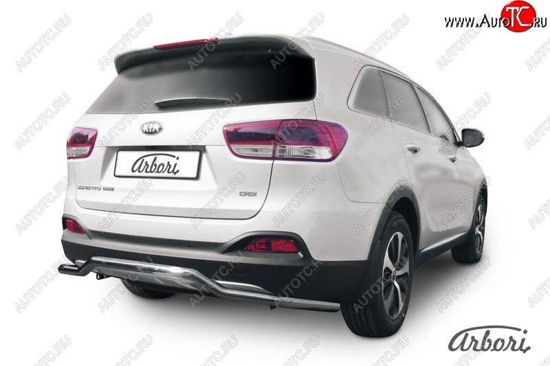 5 299 р. Защита заднего бампера Arbori (волна, нержавейка, 1 труба d57 mm). KIA Sorento UM/Prime дорестайлинг (2014-2018)  с доставкой в г. Майкоп