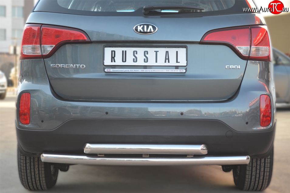 18 599 р. Защита заднего бампера (2 трубы Ø63 мм, нержавейка) SLITKOFF  KIA Sorento  XM (2012-2015) рестайлинг  с доставкой в г. Майкоп