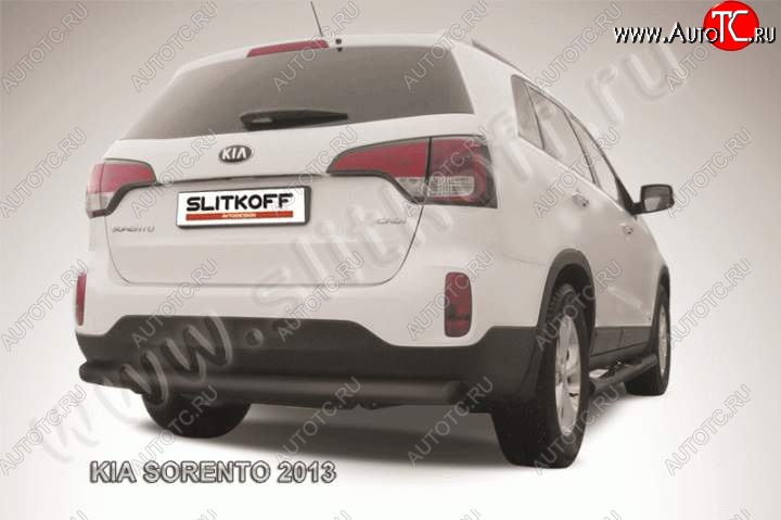 8 999 р. Защита заднего бампера из трубы d76 Slitkoff (длинная)  KIA Sorento  XM (2012-2015) рестайлинг (Цвет: серебристый)  с доставкой в г. Майкоп