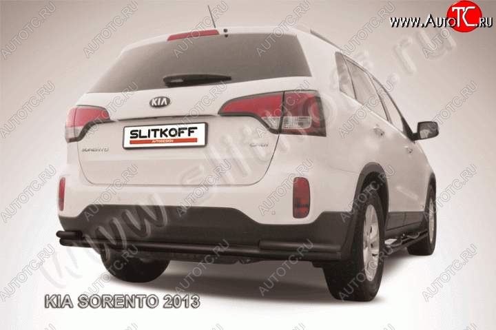 11 649 р. Защита заднего бампера из труб d57+d42 Slitkoff (с уголками)  KIA Sorento  XM (2012-2015) рестайлинг (Цвет: серебристый)  с доставкой в г. Майкоп