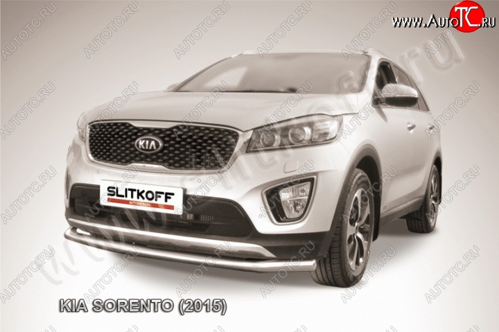 12 999 р. Защита переднего бампера из изогнутой трубы диаметром 57 мм Slitkoff  KIA Sorento  UM/Prime (2014-2018) дорестайлинг (Нержавейка, Полированная)  с доставкой в г. Майкоп