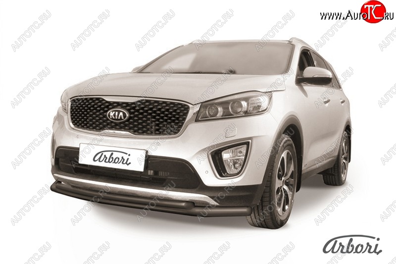 6 349 р. Защита переднего бампера Arbori (черная, 2 трубы d57 и 42 mm) KIA Sorento UM/Prime дорестайлинг (2014-2018)  с доставкой в г. Майкоп