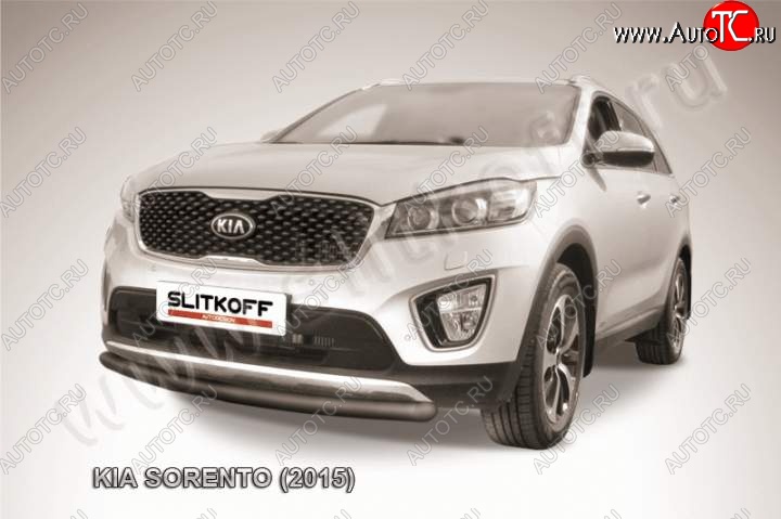 7 599 р. Защита переднего бампера (Ø57 мм, сталь с полимерным покрытием) Russtal  KIA Sorento  UM/Prime (2014-2018) дорестайлинг (Цвет: серебристый)  с доставкой в г. Майкоп