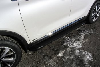 Пороги алюминиевые Slitkoff KIA Sorento  UM/Prime (2014-2018) дорестайлинг (Optima Black )