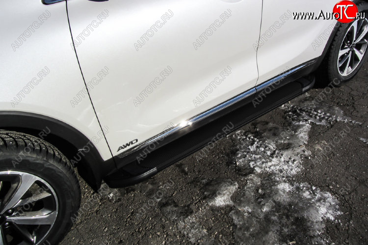 13 349 р. Пороги алюминиевые Slitkoff  KIA Sorento  UM/Prime (2014-2018) дорестайлинг (Optima Black )  с доставкой в г. Майкоп