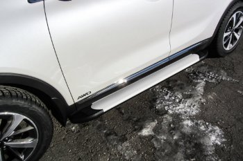 Пороги алюминиевые Slitkoff KIA Sorento  UM/Prime (2014-2018) дорестайлинг (Optima Silver)