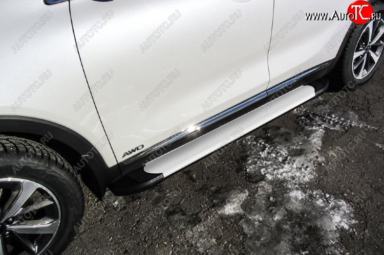 13 349 р. Пороги алюминиевые Slitkoff  KIA Sorento  UM/Prime (2014-2018) дорестайлинг (Optima Silver)  с доставкой в г. Майкоп
