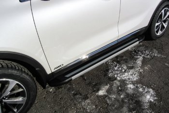 Пороги алюминиевые Slitkoff KIA Sorento  UM/Prime (2014-2018) дорестайлинг (Luxe Black)