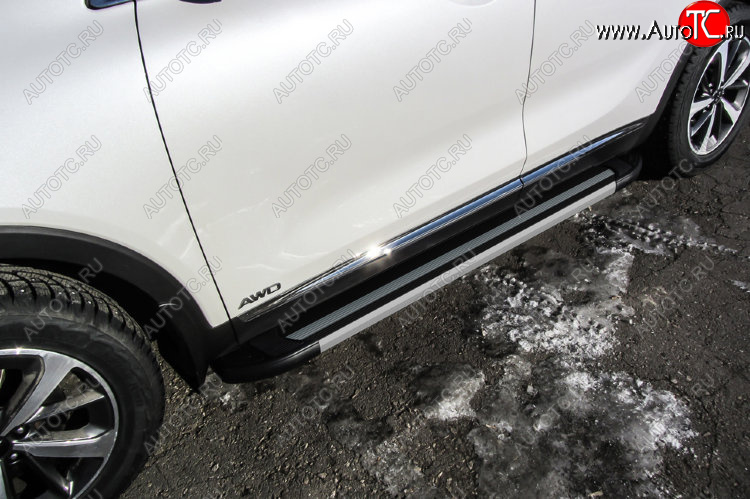 11 299 р. Пороги алюминиевые Slitkoff  KIA Sorento  UM/Prime (2014-2018) дорестайлинг (Luxe Black)  с доставкой в г. Майкоп