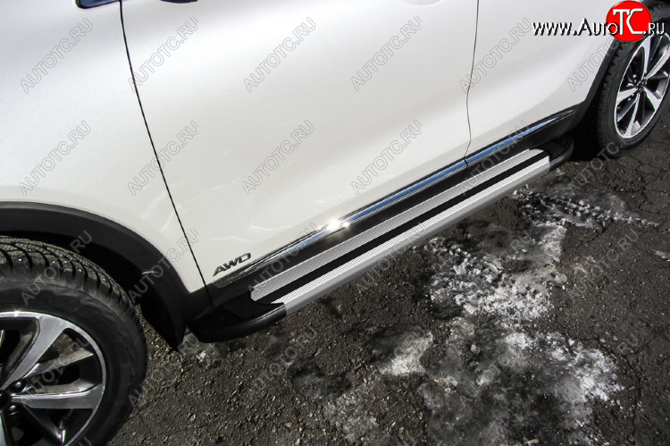 10 699 р. Пороги алюминиевые Slitkoff  KIA Sorento  UM/Prime (2014-2018) дорестайлинг (Luxe Silver)  с доставкой в г. Майкоп