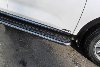 Защита порогов Slitkoff (с листом, d57 мм) KIA Sorento  UM/Prime (2018-2020) рестайлинг (Нержавейка)