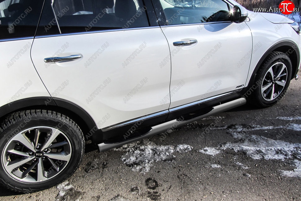 13 549 р. Защита порогов Slitkoff (d76 мм, с проступями)  KIA Sorento  UM/Prime (2018-2020) рестайлинг (Сталь с полимерным покрытием. Цвет: серебристый)  с доставкой в г. Майкоп