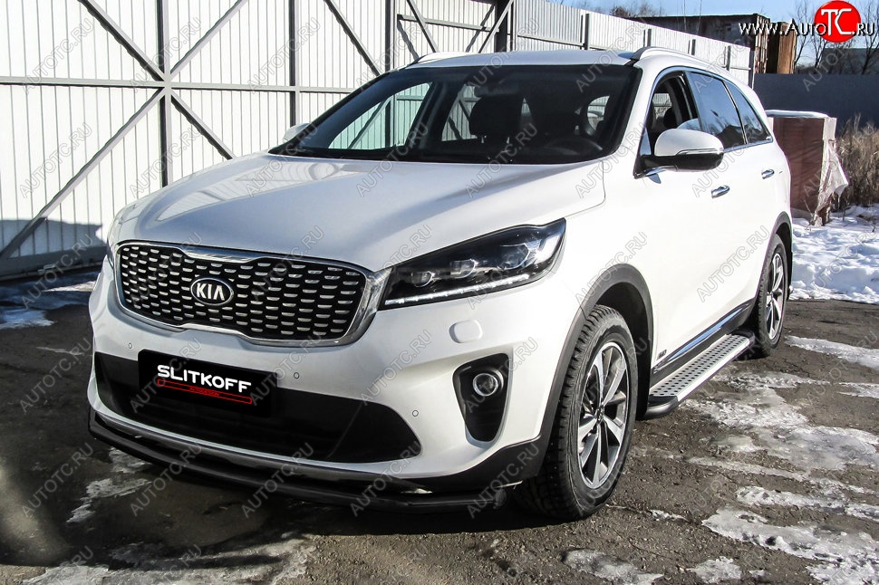 8 999 р. Защита переднего бампера Slitkoff (двойная, d57/42)  KIA Sorento  UM/Prime (2018-2020) рестайлинг (Сталь с полимерным покрытием. Цвет: чёрный)  с доставкой в г. Майкоп
