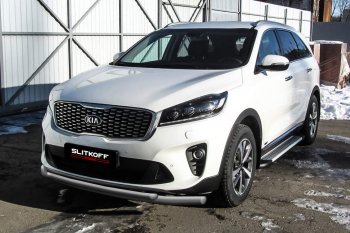 Защита переднего бампера Slitkoff (двойная, d57/42) KIA Sorento  UM/Prime (2018-2020) рестайлинг (Сталь с полимерным покрытием. Цвет: серебристый)