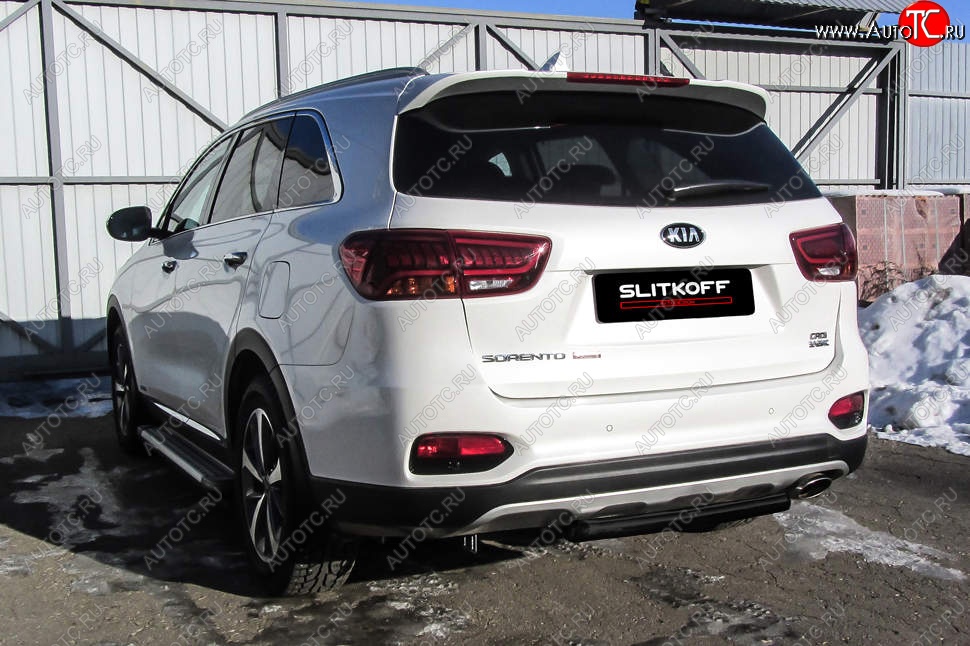 4 999 р. Защита заднего бампера Slitkoff (короткая, d57)  KIA Sorento  UM/Prime (2018-2020) рестайлинг (Сталь с полимерным покрытием. Цвет: чёрный)  с доставкой в г. Майкоп
