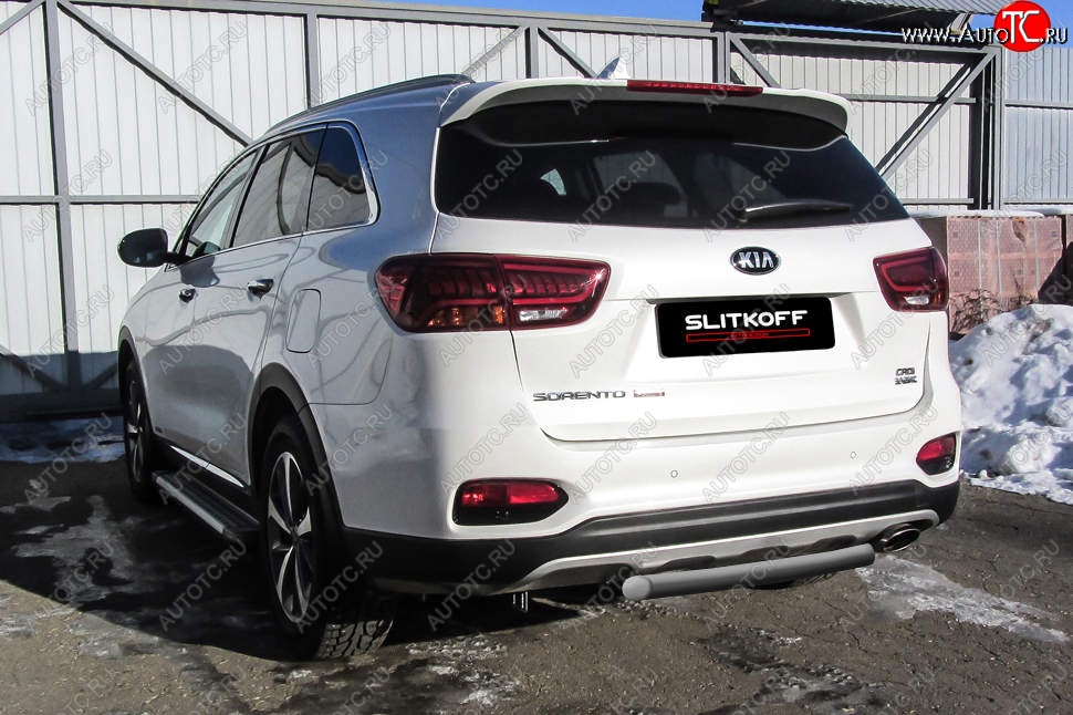 4 999 р. Защита заднего бампера Slitkoff (короткая, d57)  KIA Sorento  UM/Prime (2018-2020) рестайлинг (Сталь с полимерным покрытием. Цвет: серебристый)  с доставкой в г. Майкоп