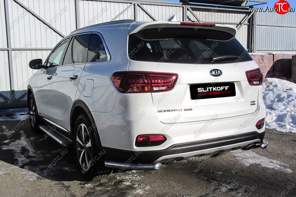 7 349 р. Защита заднего бампера Slitkoff (уголки, d57)  KIA Sorento  UM/Prime (2018-2020) рестайлинг (Нержавейка, Полированная)  с доставкой в г. Майкоп