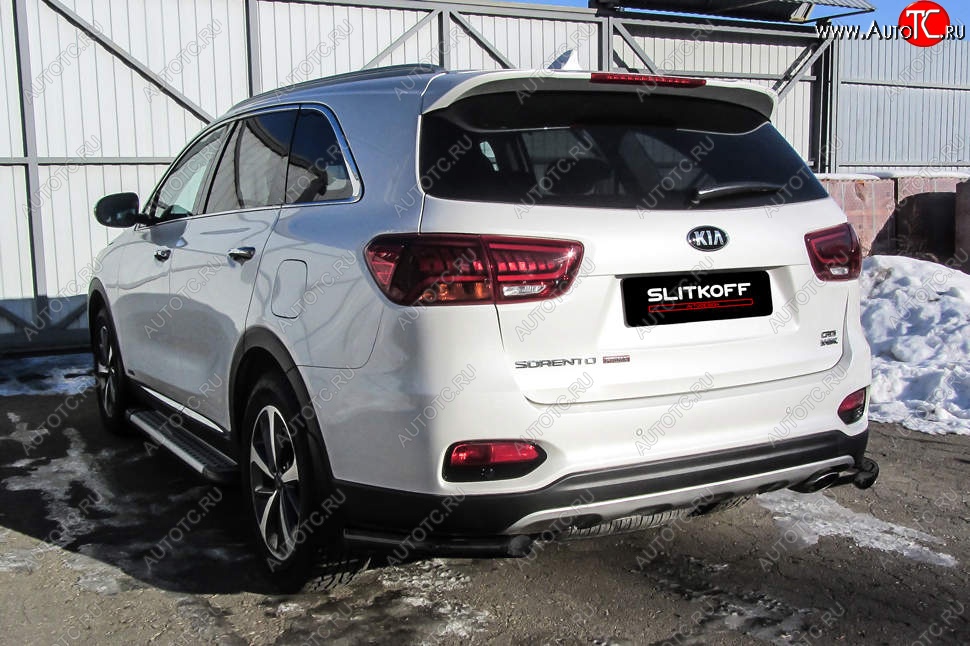 4 999 р. Защита заднего бампера Slitkoff (уголки, d57)  KIA Sorento  UM/Prime (2018-2020) рестайлинг (Сталь с полимерным покрытием. Цвет: чёрный)  с доставкой в г. Майкоп