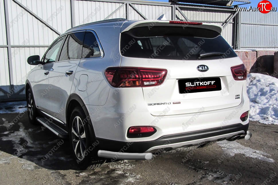 4 999 р. Защита заднего бампера Slitkoff (уголки, d57)  KIA Sorento  UM/Prime (2018-2020) рестайлинг (Сталь с полимерным покрытием. Цвет: серебристый)  с доставкой в г. Майкоп