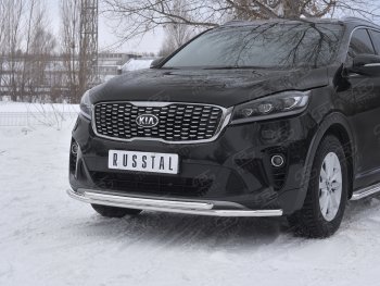 17 999 р. Защита переднего бампера (2 трубы Ø42 мм, нержавейка) SLITKOFF  KIA Sorento  UM/Prime (2018-2020) рестайлинг  с доставкой в г. Майкоп. Увеличить фотографию 4