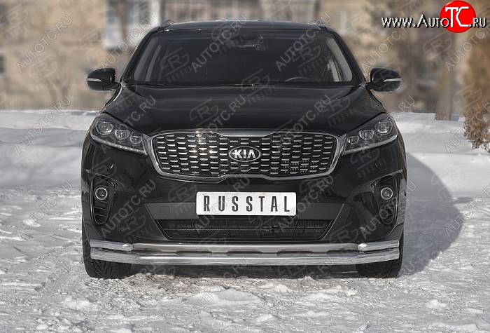 19 799 р. Защита переднего бампера (Ø 63/42 мм с углами, нержавейка) SLITKOFF  KIA Sorento  UM/Prime (2018-2020) рестайлинг  с доставкой в г. Майкоп