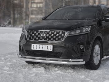 19 799 р. Защита переднего бампера (Ø 63/42 мм с углами, нержавейка) SLITKOFF  KIA Sorento  UM/Prime (2018-2020) рестайлинг  с доставкой в г. Майкоп. Увеличить фотографию 4