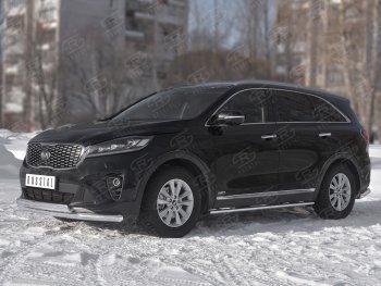 22 999 р. Защита переднего бампера (2 трубы Ø63 и 75х42 мм, нержавейка) SLITKOFF  KIA Sorento  UM/Prime (2018-2020) рестайлинг  с доставкой в г. Майкоп. Увеличить фотографию 2