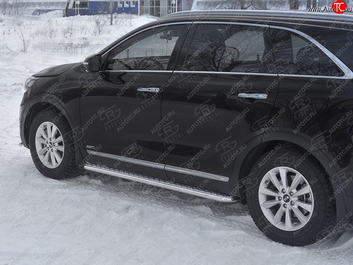22 999 р. Порожки для ног SLITKOFF (Ø42 мм)  KIA Sorento  UM/Prime (2018-2020) рестайлинг (Лист алюминиевый, труба - сталь окрашенная в черный цвет)  с доставкой в г. Майкоп