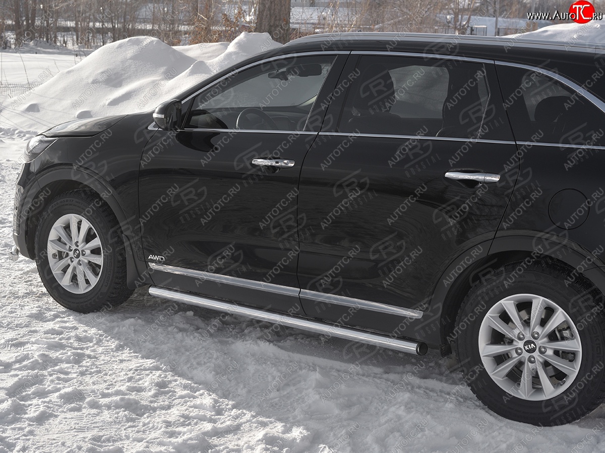 18 799 р. Защита порогов (Ø63 мм, нержавейка) SLITKOFF KIA Sorento UM/Prime рестайлинг (2018-2020) (С пластиковыми заглушками на торцах)  с доставкой в г. Майкоп
