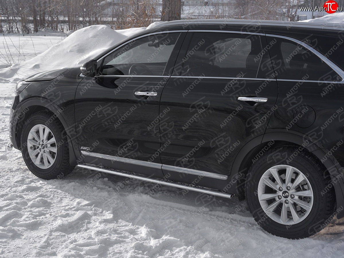 13 299 р. Защита порогов (Ø75x42 мм с проступью, нержавейка) Russtal KIA Sorento UM/Prime рестайлинг (2018-2020)  с доставкой в г. Майкоп