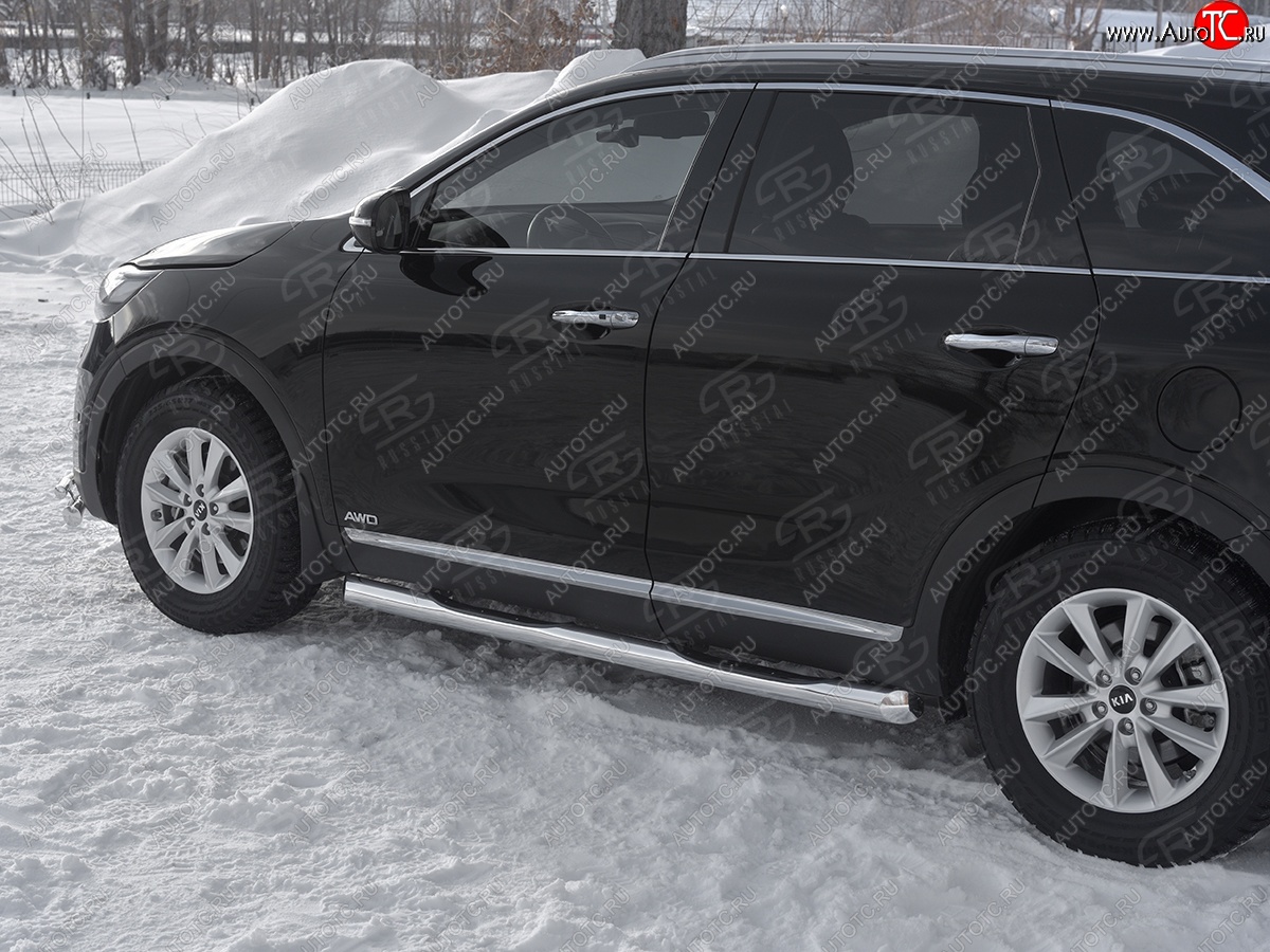 24 549 р. Защита порогов (Ø76 мм с проступью, нержавейка) SLITKOFF  KIA Sorento  UM/Prime (2018-2020) рестайлинг (Металлические торцы под 45°)  с доставкой в г. Майкоп
