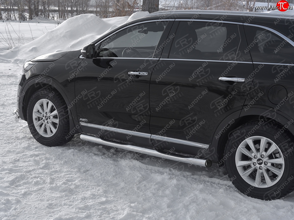 22 549 р. Защита порогов (Ø76 мм с проступью, нержавейка) SLITKOFF  KIA Sorento  UM/Prime (2018-2020) рестайлинг (С пластиковыми заглушками на торцах)  с доставкой в г. Майкоп