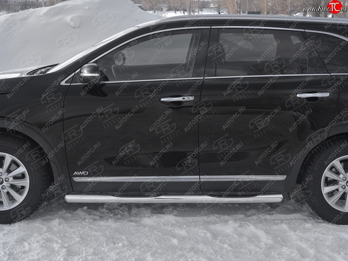 24 549 р. Защита порогов (Ø76 мм с проступью, нержавейка) SLITKOFF  KIA Sorento  UM/Prime (2018-2020) рестайлинг (Металлические торцы под 90°)  с доставкой в г. Майкоп