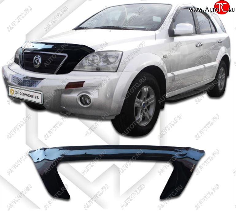 2 899 р. Дефлектор капота CA-Plastiс exclusive KIA Sorento BL дорестайлинг (2002-2006) (Classic черный, Без надписи)  с доставкой в г. Майкоп