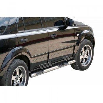 Защита порогов ТехноСфера (Техно Сфера) (нержавейка, с проступью, d76 mm) KIA Sorento  BL (2002-2010) дорестайлинг, рестайлинг
