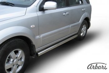 12 509 р. Защита штатных порогов Arbori (нержавейка, d76 mm). KIA Sorento BL дорестайлинг (2002-2006)  с доставкой в г. Майкоп. Увеличить фотографию 2