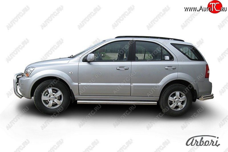 12 509 р. Защита штатных порогов Arbori (нержавейка, d76 mm). KIA Sorento BL дорестайлинг (2002-2006)  с доставкой в г. Майкоп