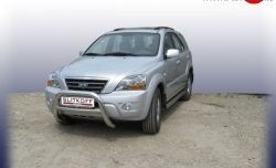 Усиленная низкая защита переднего бампера из трубы диаметром 76 мм Slitkoff KIA Sorento  BL (2002-2006) дорестайлинг
