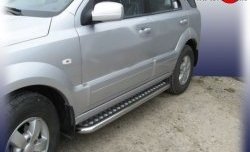 Широкая защита порогов с трубой диаметром 57 мм Slitkoff KIA Sorento BL рестайлинг (2006-2010)