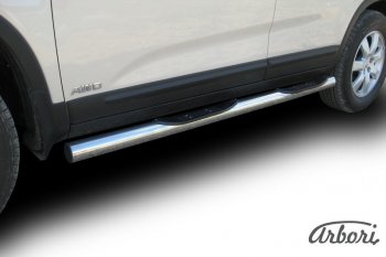 15 749 р. Защита штатных порогов Arbori (с проступью, нержавейка, d76 mm). KIA Sorento XM дорестайлинг (2009-2012)  с доставкой в г. Майкоп. Увеличить фотографию 4
