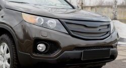 5 299 р. Решётка радиатора RA  KIA Sorento  XM (2009-2012) дорестайлинг (Глянец под окраску, с металлической сеткой, Неокрашенная)  с доставкой в г. Майкоп. Увеличить фотографию 2