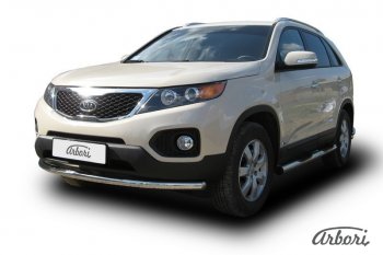 12 149 р. Защита переднего бампера Arbori (радиусная, нержавейка, 1 труба d57 mm). KIA Sorento XM дорестайлинг (2009-2012)  с доставкой в г. Майкоп. Увеличить фотографию 2
