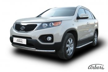 17 099 р. Защита переднего бампера Arbori (нержавейка, 2 трубы d57 и 42 mm) KIA Sorento XM дорестайлинг (2009-2012)  с доставкой в г. Майкоп. Увеличить фотографию 2