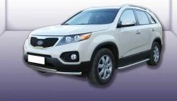 Двойная защита переднего бампера из двух труб диаметром 57 и 42 мм Slitkoff KIA Sorento  XM (2009-2012) дорестайлинг