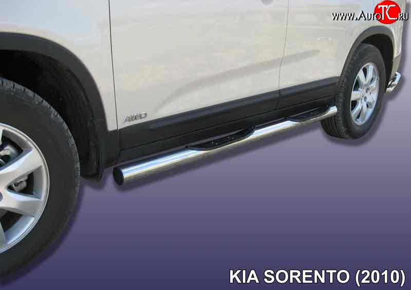 19 399 р. Защита порогов Slitkoff (Ø 76, с проступями)  KIA Sorento  XM (2009-2012) дорестайлинг (Нержавеющая сталь)  с доставкой в г. Майкоп